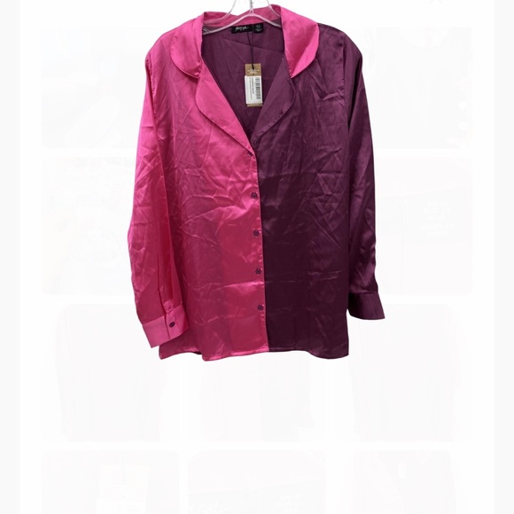 Nasty Gal Fuchsia and Plum Satin Blouse - Picture 1 of 3